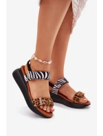 Dámské sandály na platformě gepard a zebra hnědé Monera