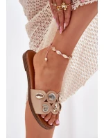 Dámské Pantofle Na Plochém Podpatku Se Zlatými Připínáky Béžové Nalothiel