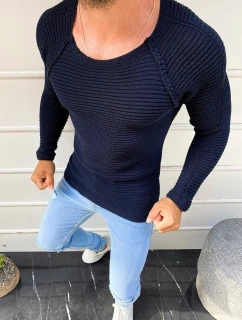 Pánský svetr přes hlavu tmavě modrý WX1579