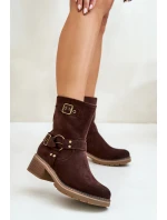 Dámské boty na nízkém podpatku se sponami hnědé Zudra
