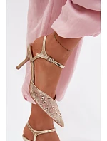 Pánské síťované dámské sandály na jehlovém podpatku se třpytivým zdobením Zlato Laria