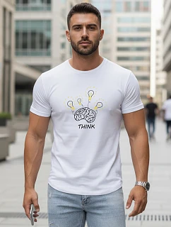 Pánské bavlněné tričko s originálním potiskem, bílé, FashionStreet NX0149R