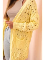 Dámský cardigan s kapsami a síťovinou žlutý