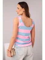 Dámská viskózová bezrukávová blůza v barevných pruzích modrá + světle růžová