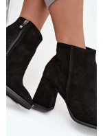 Černé kotníkové boty z přírodního semiše na jehlovém podpatku zateplené Zazoo 3128