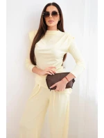 Dámský bavlněný komplet s halenkou a širokými kalhotami žlutý