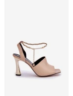 Kožené Sandály Na Jehlovém Podpatku S Ozdobným Náramkem CheBello 4440 Béžové