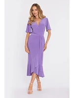 M912 Zavinovací midi šaty s volánem a řasením - světle fialové