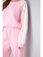 Dámský komplet z měkkého materiálu s lampasem a nápletem světle růžový