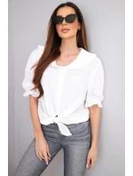 Dámská bavlněná halenka s volánkem a vázáním bílá