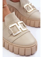 Dámské kožené polobotky na platformě Beżowe Lewski 3398