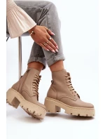 Zazoo 3413 Dámské kožené botky na robustním podpatku béžové