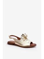 Zazoo 2898 Kožené Ploché Sandály Zlaté