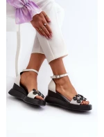 Dámské sandály na platformě a klínové podpatky s květinami Bílé Foviana