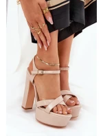 Dámské sandály na vysokém podpatku a platformě lakované béžové Jovenes Dámské sandály na vysokém podpatku a platformě lakované béžové Jovenes