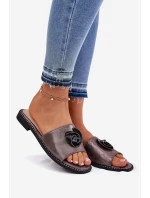 Dámské Pantofle Na Plochém Podpatku S Ozdobným Detailem KV51-007 Grafitové