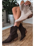 Dámské perforované kotníkové boty na podpatku béžové Ferissa