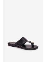 Dámské ploché ekologické kožené pantofle se zlatým detailem Černé Lavessa