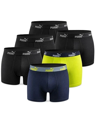 Puma boxerky, pánské spodky, boxershorts, balení po 6 kusech, černé, zelené, tmavě modré
