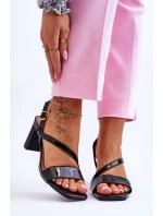 Dámské lakované sandály na podpatku Černá Carrie