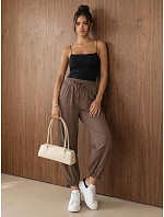Dámské jogger kalhoty s gumou v pase, hnědé, FashionStreet UY3154 Dámské jogger kalhoty s gumou v pase, hnědé, FashionStreet UY3154