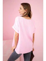 Mušelínová halenka s náhrdelníkem bonbónově růžová