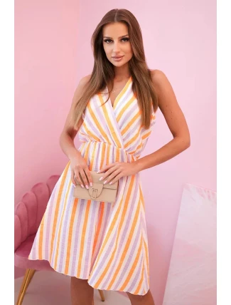 Dámské bavlněné šaty s barevnými pruhy v neonově oranžové barvě