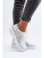 Dámské perforované tenisky na platformě z bílé kůže Peilaeno