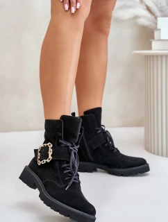 Zazoo 2951 Velurové Kozačky S Dekorativní Přezkou Černé