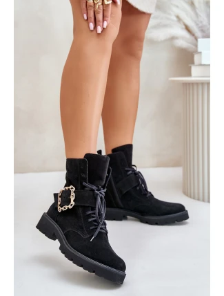 Zazoo 2951 Velurové Kozačky S Dekorativní Přezkou Černé