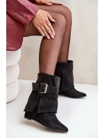 Boty Na Klínu S Ohnutým Závěsem A Přezkou Eko Semišové Černé Vortinia