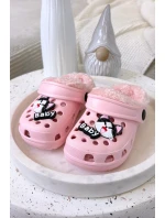 Pěnové Dětské Přezůvky Vyhřívané S Kožešinou S Připínáky Růžové Cerelle