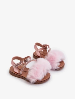 Dětské sandály na suchý zip s kožíškem, růžový Rosavere