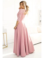Dámské dlouhé krajkové šaty 309-13 AMBER pudrově růžové - Numoco