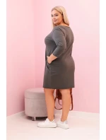Dámské šaty Plus Size z bavlny s jednoduchým střihem a rukávem 3/4 khaki