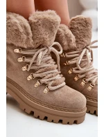 Dámské Šněrovací Boty S Kožíškem Tmavě Béžové Vaminia