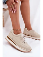 Kožené Dámské Tenisky Na Platformě Big Star RR274A334 Béžové Kožené Dámské Tenisky Na Platformě Big Star RR274A334 Béžové