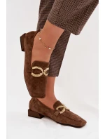 Dámské mokasíny z přírodního semiše zlatý detail D&A CR61-3115 hnědé