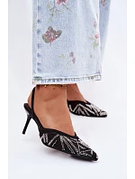 Ozdobené sandály s síťkou na jehlovém podpatku Černé Bedira