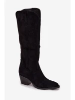 Dámské zateplené kozačky kovbojky na podpatku Esmira – černé, eko semiš Dámské zateplené kozačky kovbojky na podpatku Esmira – černé, eko semiš