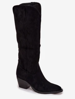 Dámské zateplené kozačky kovbojky na podpatku Esmira – černé, eko semiš