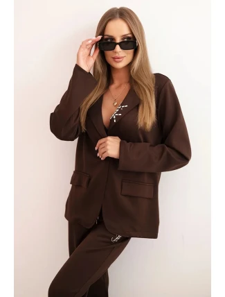 Komplet dámský s viskózou s ozdobami a elastickými kalhotami hnědý Komplet dámský s viskózou s ozdobami a elastickými kalhotami hnědý