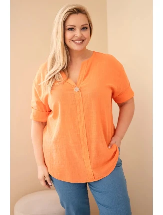 Dámská bavlněná halenka Plus Size s výstřihem na knoflíky oranžová
