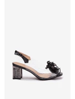 Sandály na podpatku s ozdobou D&A MR52-238 Černé