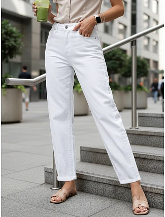 Dámské džíny s vysokým pasem balonového střihu bílé FashionStreet UY2943