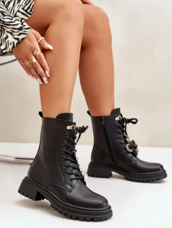 Eko Kožené Kotníkové Boty Workery Dámské S Přívěsky Černé Rianael