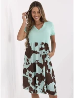 Dámské šaty DHJ SK 253701.80 Mintová s hnědou - FPrice Dámské šaty DHJ SK 253701.80 Mintová s hnědou - FPrice