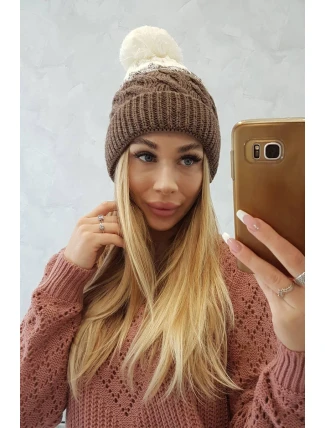 Fleecová čepice Ilona K218 cappuccino+ecru Fleecová čepice Ilona K218 cappuccino+ecru