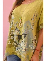 Dámská bavlněná košile s motýly a květinami kiwi