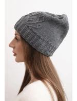 Dámská zimní čepice vlněná s ozdobným ražením K474 grafitová